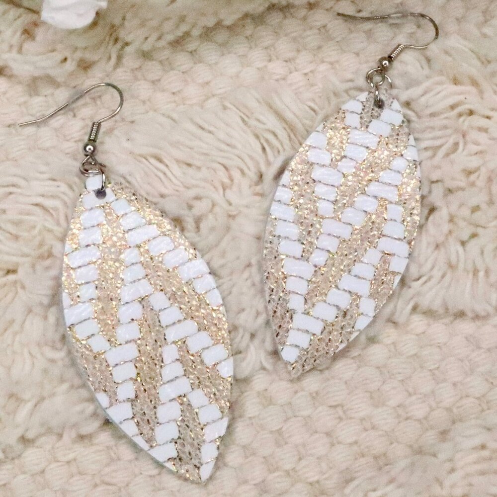 Shiny Gold Chevron Leather Petal Earrings